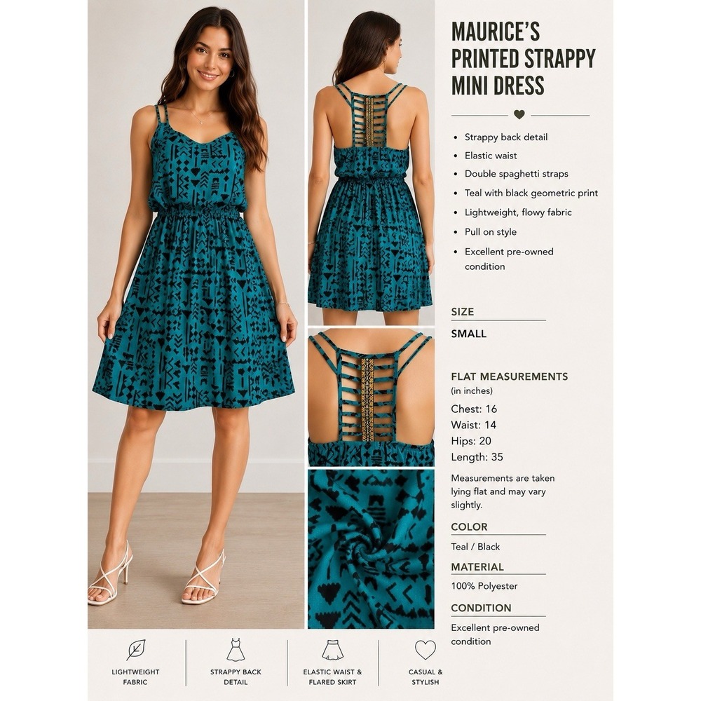 Maurices Teal Black Geometric Strappy Back Mini Dress Size S Aztec Southwestern